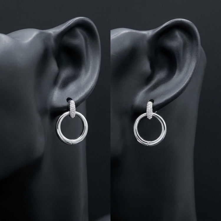 1/6CTW Natural Diamond Round Earrings Sterling Silver displayed on ear - GOLDZENN