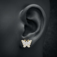 10k Gold Butterfly Diamond Earrings 1 1/2CTW displayed on ear - GOLDZENN