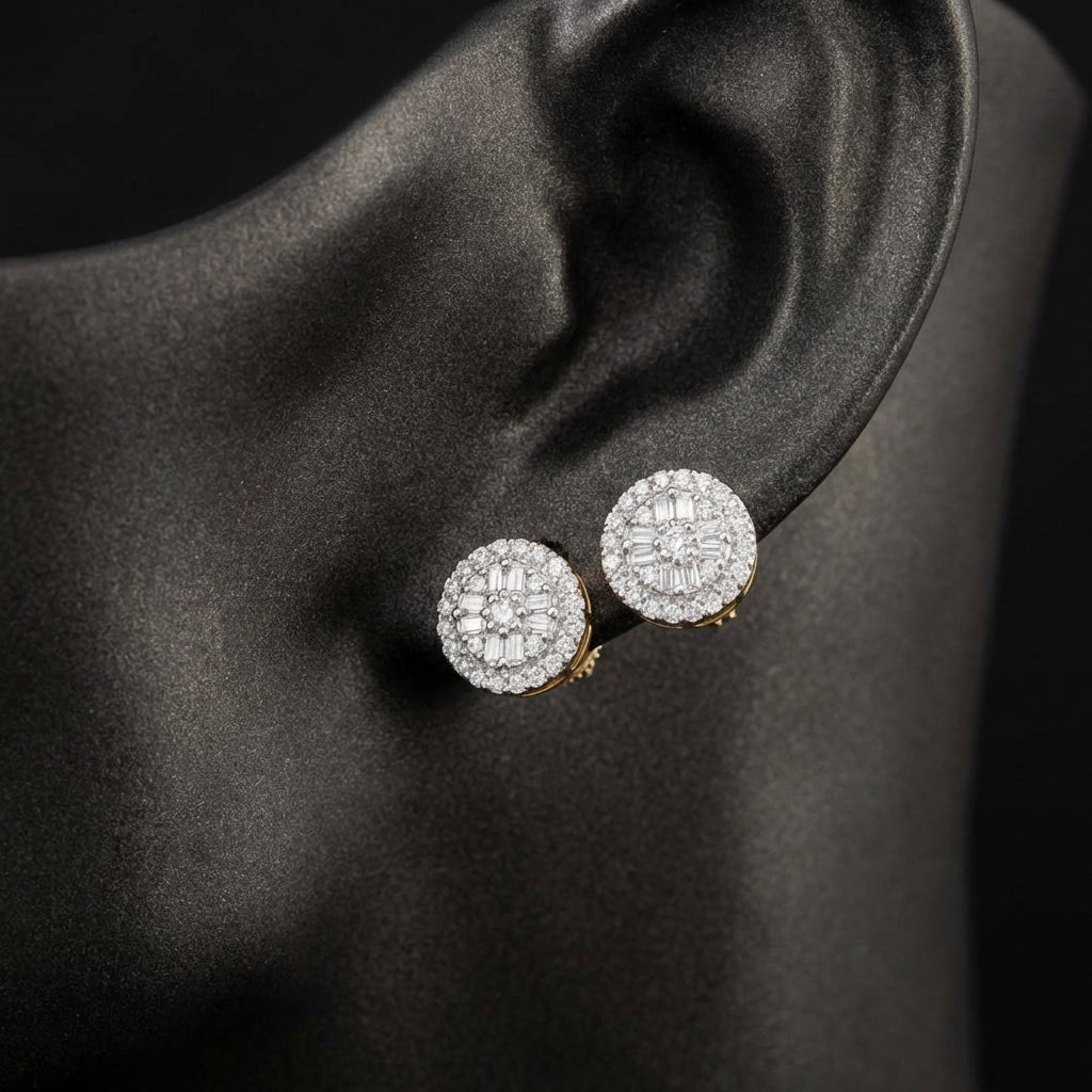1/4CTW Natural Diamond Round Earrings 10k Gold displayed on ear - GOLDZENN