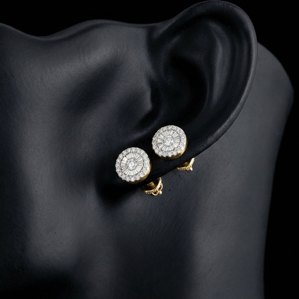 10k Yellow Gold Diamond Stud Earrings 1/5 CTW displayed on ear - GOLDZENN