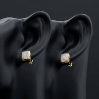 10k Yellow Gold Round Diamond Square Earrings 1/5 Cttw displayed on ear - GOLDZENN