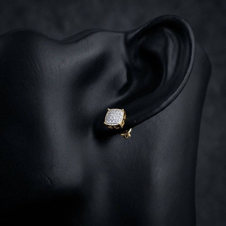 10k Gold Diamond Square Earrings 1/10 Cttw displayed on ear - GOLDZENN