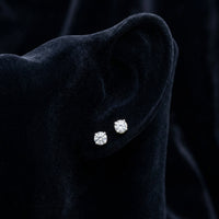 14k Yellow Gold Diamond Solitaire Stud Earrings 3/8 Cttw displayed on ear - GOLDZENN