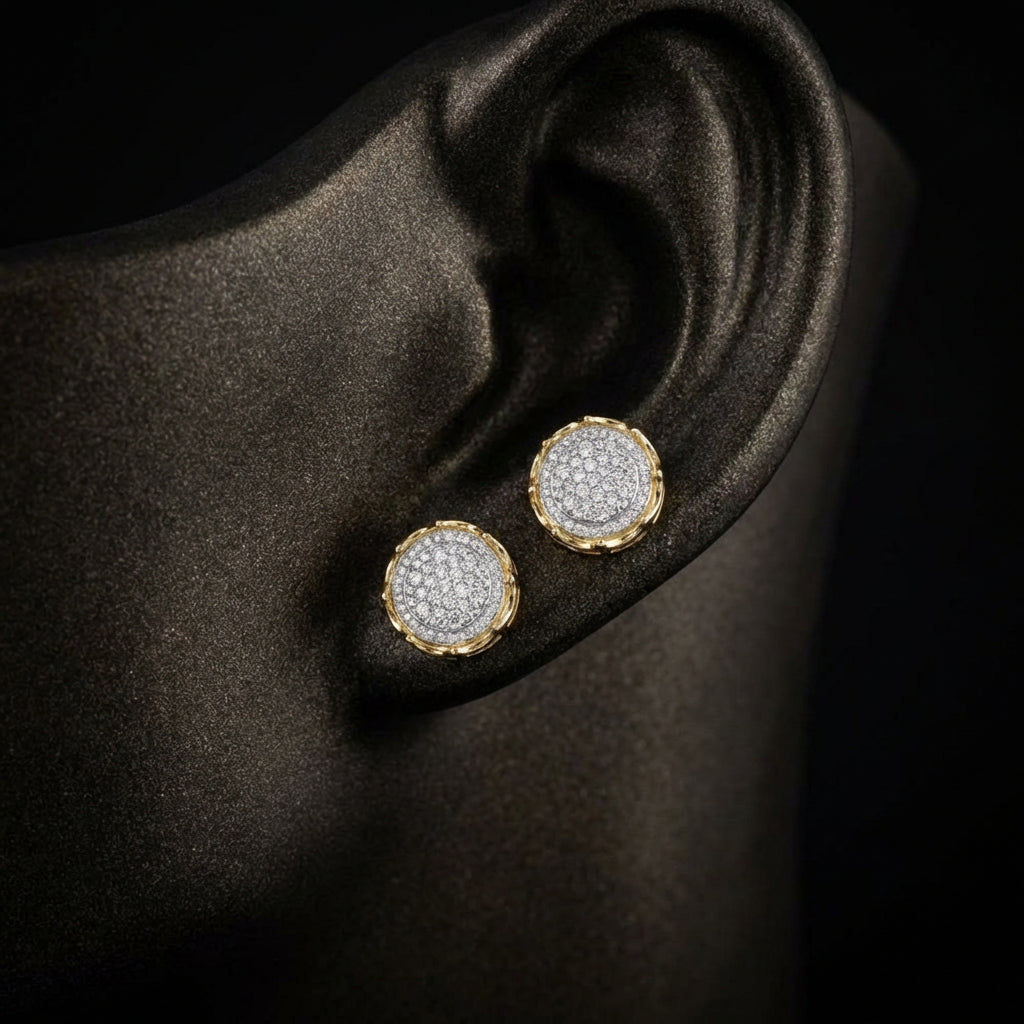 1CTW Natural Diamond P1 Round Men's Earring 10K Gold displayed on ear - GOLDZENN