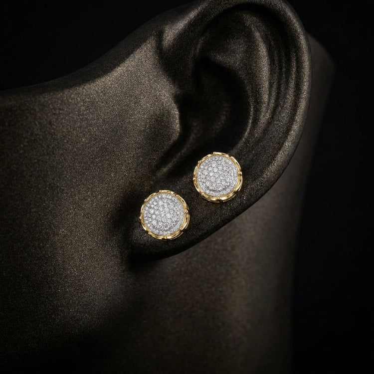 1CTW Natural Diamond P1 Round Men's Earring 10K Gold displayed on ear - GOLDZENN
