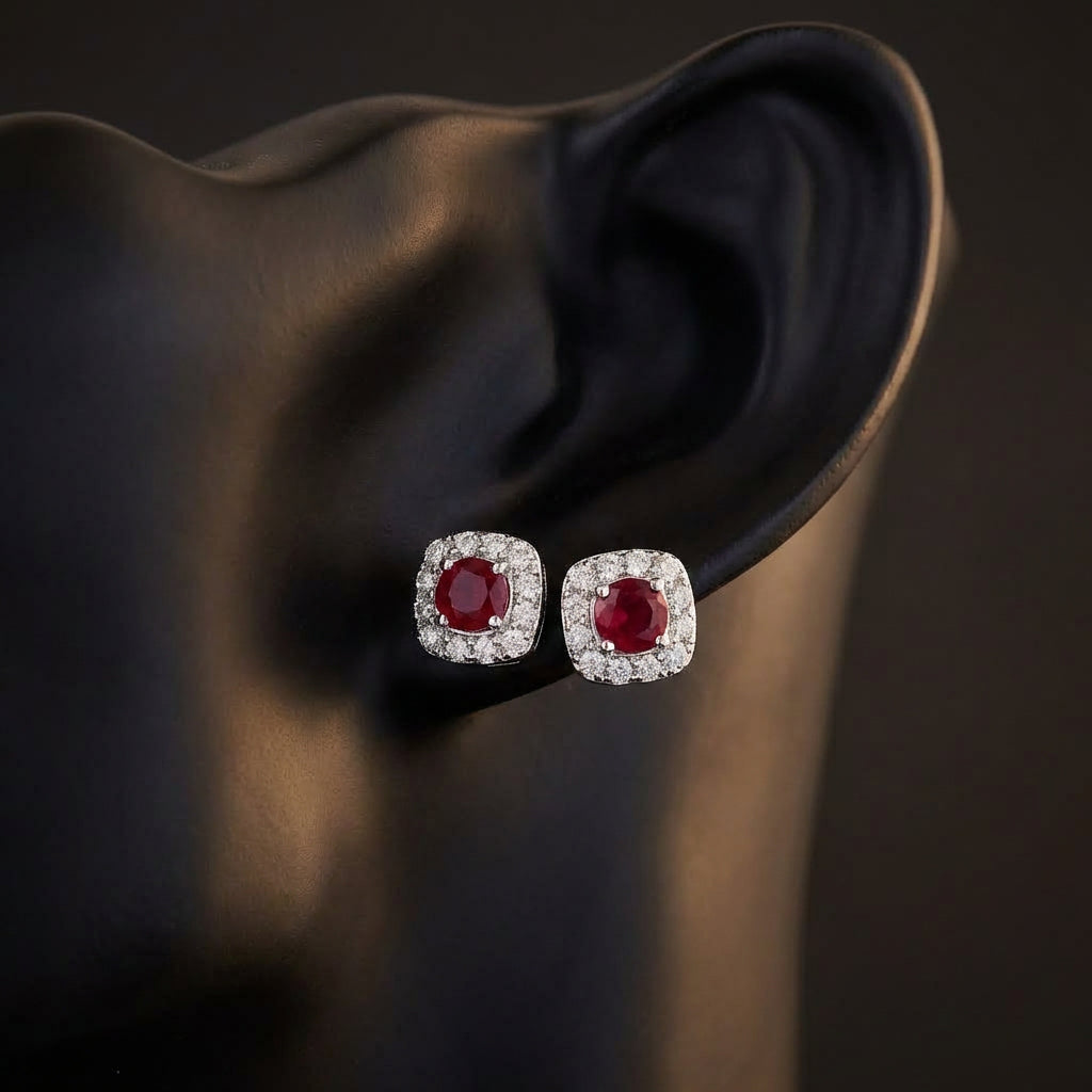 1/8CTW Natural Diamond Earrings 14k White Gold displayed on ear - GOLDZENN