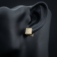 10k Gold Diamond Square Earrings 1/3 Cttw displayed on ear - GOLDZENN