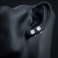 14k White Gold Diamond Solitaire Earrings 1/5 Cttw displayed on ear - GOLDZENN