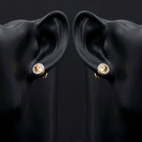 10k Gold Round Diamond Medusa Circle Earrings 3/8 Cttw displayed on ear - GOLDZENN