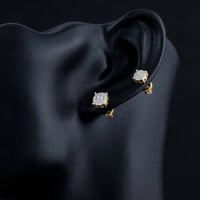 10k Yellow Gold Diamond Cluster Earrings 1/12 Cttw displayed on ear - GOLDZENN