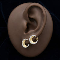 1/5CT Moon Earrings in 10K Yellow Gold displayed on ear - GOLDZENN