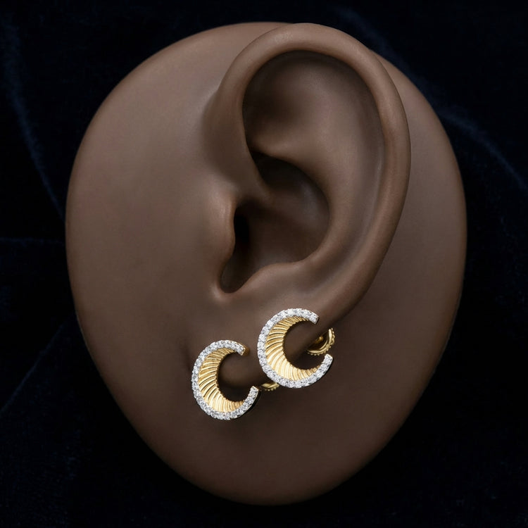1/5CT Moon Earrings in 10K Yellow Gold displayed on ear - GOLDZENN