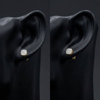 10k Yellow Gold Diamond Square Earrings 1/10 Cttw displayed on ear - GOLDZENN