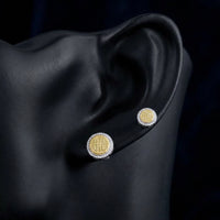 Sterling Silver Yellow Diamond Disk Earrings 1/10 Cttw displayed on ear - GOLDZENN