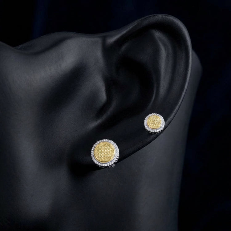 Sterling Silver Yellow Diamond Disk Earrings 1/10 Cttw displayed on ear - GOLDZENN