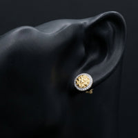 10k Gold Diamond Nugget Circle Earrings 1/8 Cttw displayed on ear - GOLDZENN