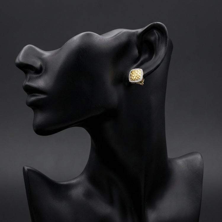 10k Gold Diamond Nugget Square Earrings 1/4 Cttw displayed on ear - GOLDZENN