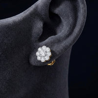14K Gold Diamond Flower Cluster Earrings 2 Cttw displayed on ear - GOLDZENN