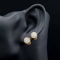10k Yellow Gold Diamond Flower Cluster Earrings 3/4 Cttw displayed on ear - GOLDZENN