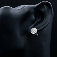 10k Gold Round Baguette Diamond Earrings 1/5 CTW displayed on ear - GOLDZENN