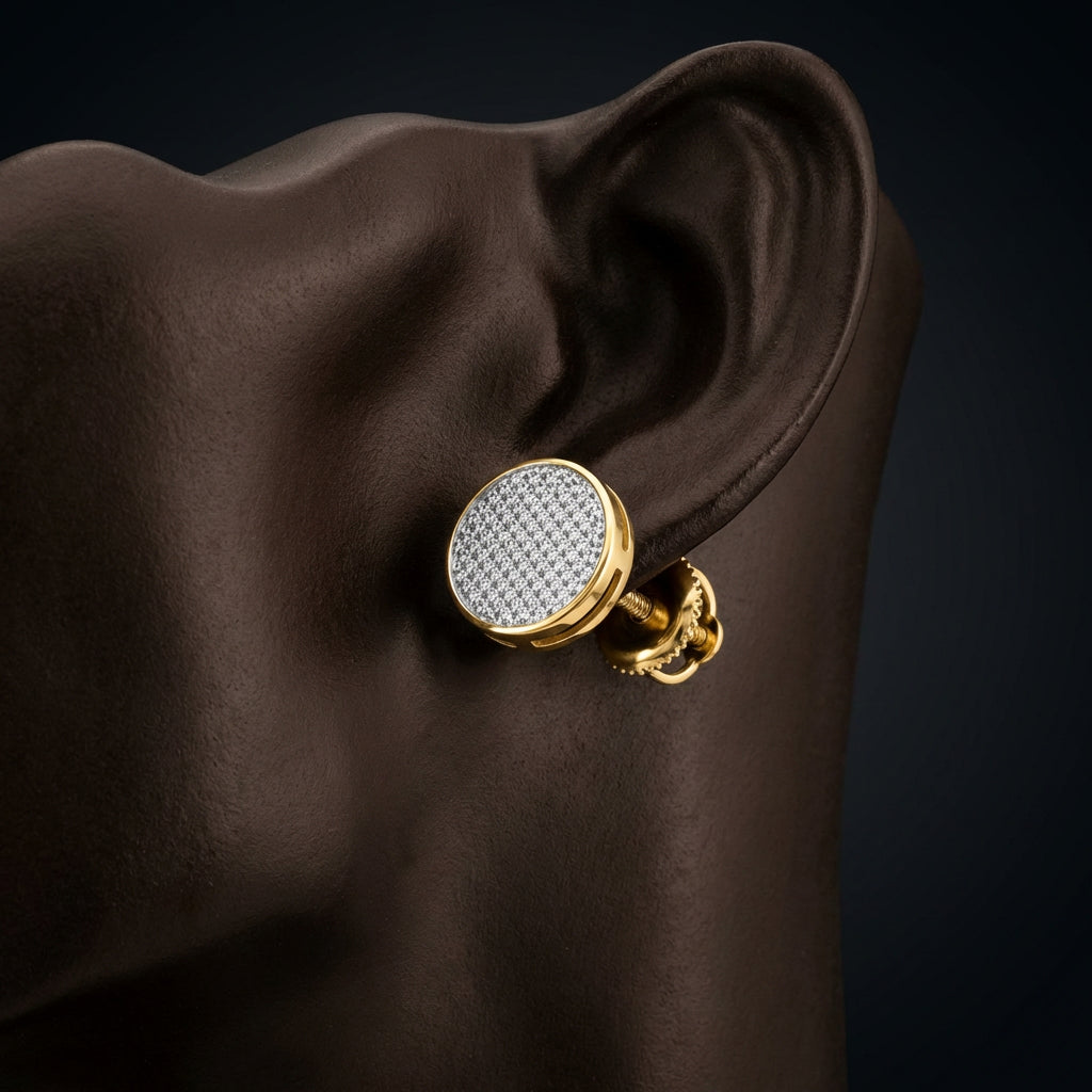 10k Yellow Gold Diamond Circle Earrings 1/5 CTTW displayed on ear - GOLDZENN