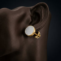 10k Yellow Gold Diamond Circle Earrings 1/5 CTTW displayed on ear - GOLDZENN