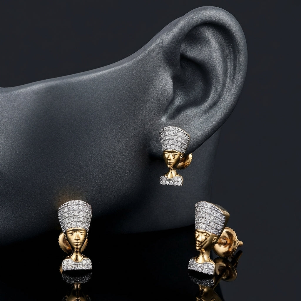 10K Gold 0.35CTW Diamond Nefertiti Earrings displayed on ear - GOLDZENN
