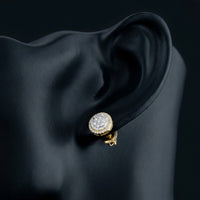 3/8CTW Round Diamond Earrings in 10K Yellow Gold displayed on ear - GOLDZENN