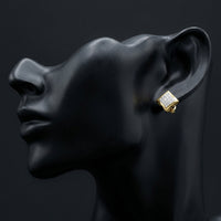 10k Yellow Gold Diamond Kite Cluster Earrings 1/8 Cttw displayed on ear - GOLDZENN