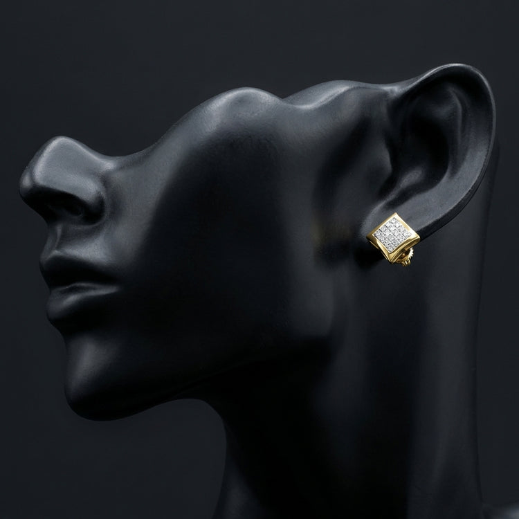 10k Yellow Gold Diamond Kite Cluster Earrings 1/8 Cttw displayed on ear - GOLDZENN