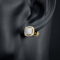 1/2CTW Cushion Diamond Earrings in 10K Yellow Gold displayed on ear - GOLDZENN