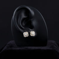 5/8CT Natural Diamond Flower Earrings in 10k Gold displayed on ear - GOLDZENN