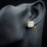 10k Gold Baguette Diamond Square Earrings 3/4 Cttw displayed on ear - GOLDZENN