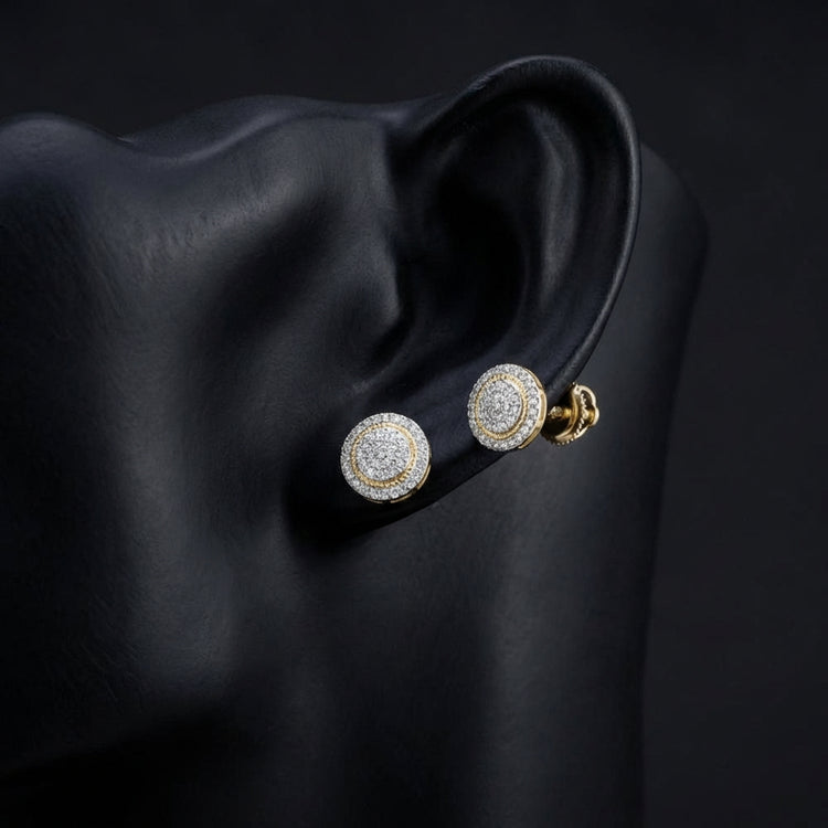 10k Yellow Gold Diamond Circle Earrings 1/4 Cttw displayed on ear - GOLDZENN