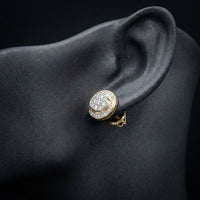 10k Gold Diamond Cluster Earrings 1/5 Cttw displayed on ear - GOLDZENN