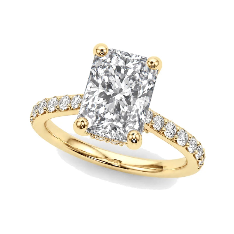 Natalia radiant lab-grown diamond engagement ring, 2 ct center, yellow gold