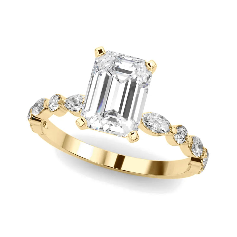 Octavia emerald lab-grown diamond engagement ring, 2 ct center, yellow gold