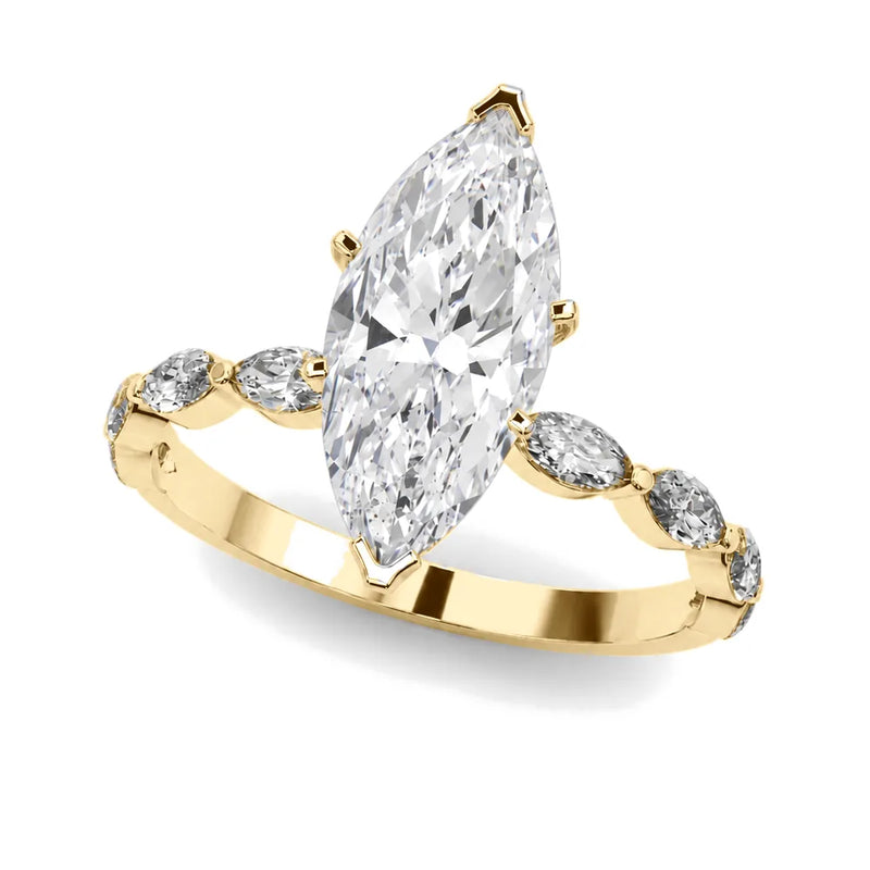 Octavia marquise lab-grown diamond engagement ring, 2 ct center, yellow gold