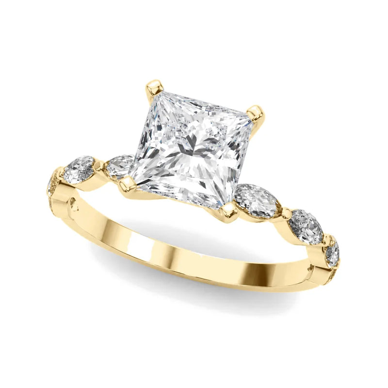 Octavia princess lab-grown diamond engagement ring, 2 ct center, yellow gold