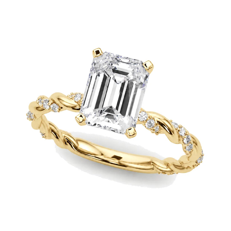 Ophelia emerald lab-grown diamond engagement ring, 2 ct center, yellow gold