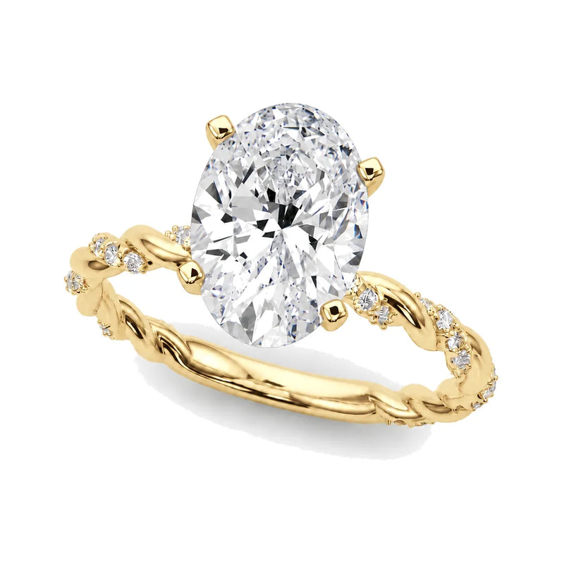 Ophelia oval lab-grown diamond engagement ring, 2 ct center, yellow gold