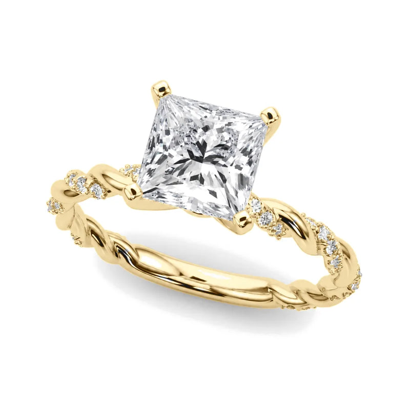 Ophelia princess lab-grown diamond engagement ring, 2 ct center, yellow gold