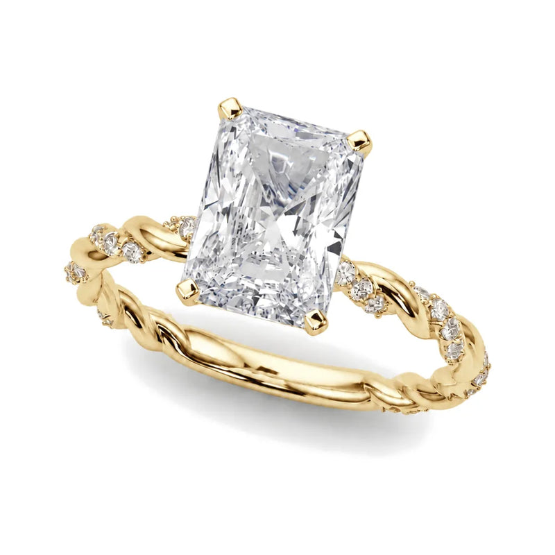 Ophelia radiant lab-grown diamond engagement ring, 2 ct center, yellow gold