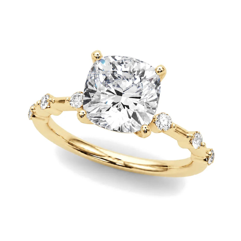 Paloma cushion lab-grown diamond engagement ring, 2 ct center, yellow gold