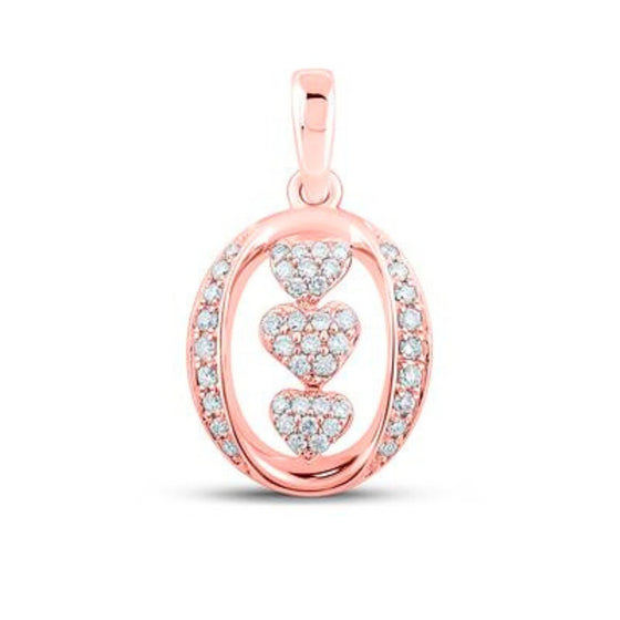 Colgante de triple corazón de diamantes en oro rosa de 10 quilates (1/4 quilates)