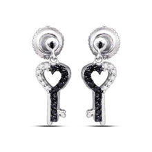  Pendientes de corazón con llave de diamantes negros en oro blanco de 10 k