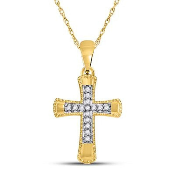 Colgante de cruz acampanada con diamantes en oro amarillo de 10 quilates (1/10 CTW)