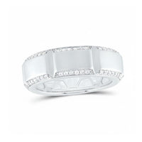 The 5/8CTW Diamond Men's Band in 14k Yellow Gold features a matte center panel bordered by two rows of small round diamonds, creating an elegant and striking natural diamond ring for men.