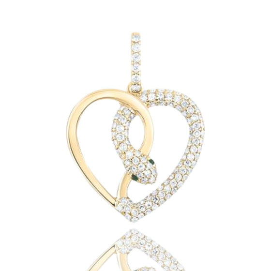 5/8 CTW Diamond Emerald Snake Heart Pendant 14K Yellow Gold