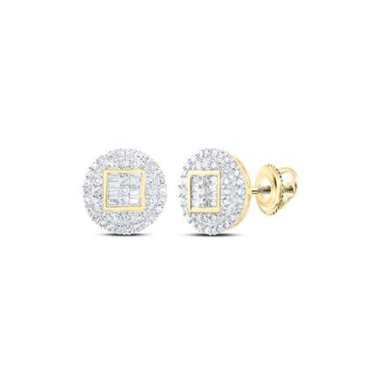 10K Gold Diamond Circle Cluster Earrings 1/2 CTTW close-up detail - GOLDZENN